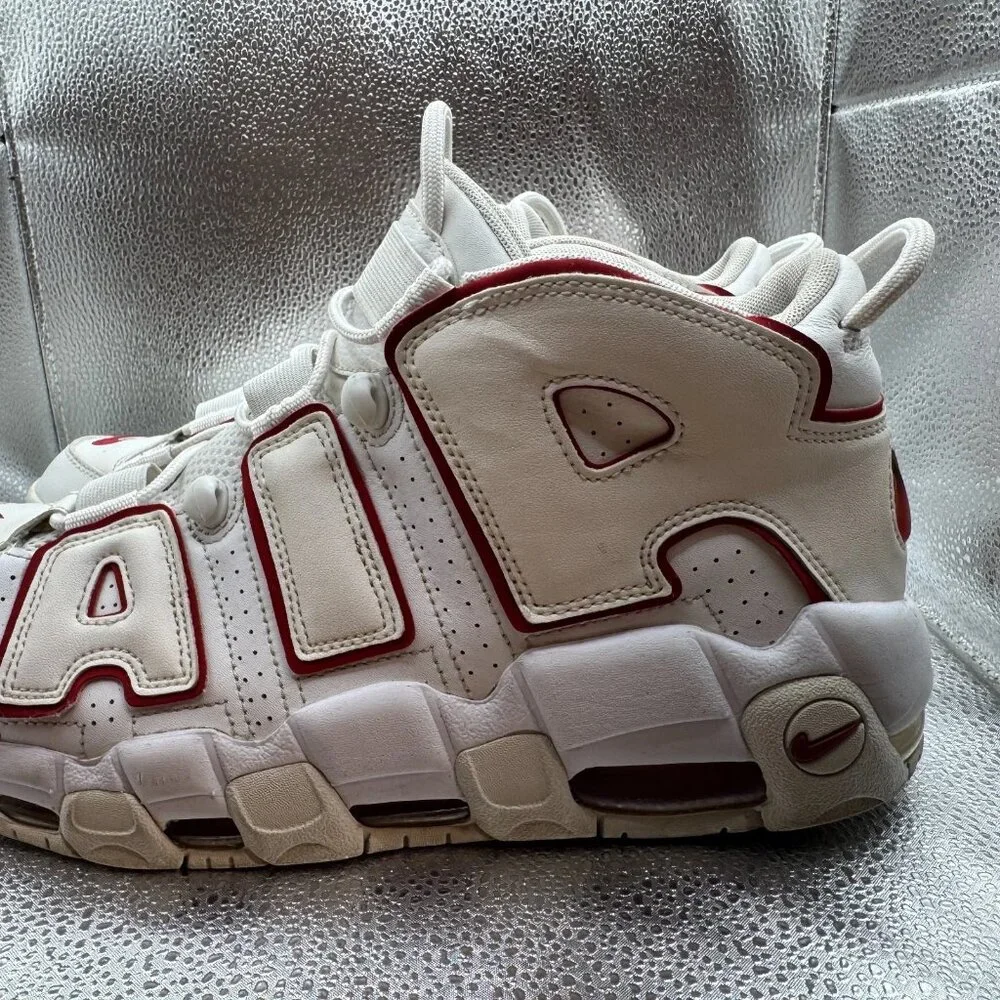 Nike White and Red Men’s Air More Uptempo Sneakers
